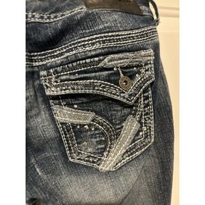 Ariya Jeans Womens 5/6 Blue Denim Embroidered Rhinestone Low Rise Y2K Distressed